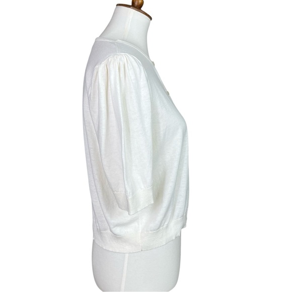 Lauren Ralph Lauren Cream Beige Button Up Cardigan Short Sleeve Sweater Size L - Picture 4 of 10